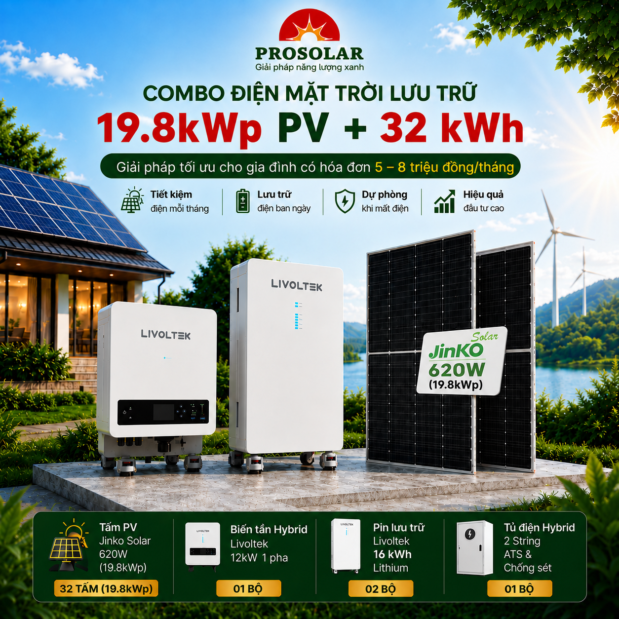 Combo Hybrid 19.8kWp - Lưu Trữ 32kWh (Jinko & Livoltek)